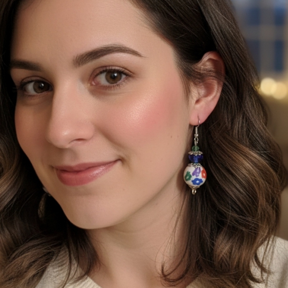 Handmade floral earrings made of polymer clay. 5 Cm